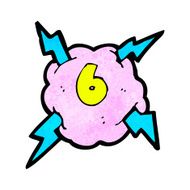 Cartoon Lightning Storm Cloud Symbol With Number Six N2