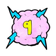 cartoon lightning storm cloud symbol with number nine