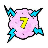 cartoon lightning storm cloud symbol with number seven
