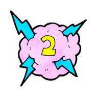 cartoon lightning storm cloud symbol with number two