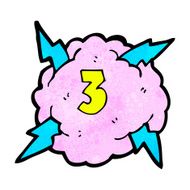 cartoon lightning storm cloud symbol with number three