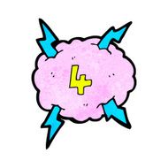 cartoon lightning storm cloud symbol with number four