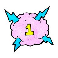 cartoon lightning storm cloud symbol with number one 1