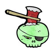 cartoon axe in skull N2