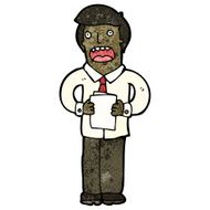 carton man reading from notes