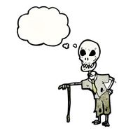cartoon skeleton with thought bubble N16