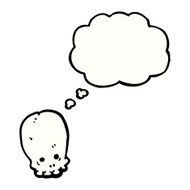 cartoon skull with thought bubble N92