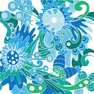 Seamless blue background with flowers
