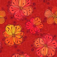 Red doodle flowers vector seamless pattern