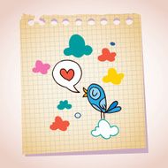blue bird love message note paper cartoon sketch