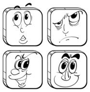 Four different facial expressions in a cube