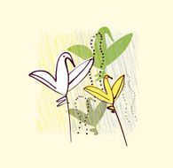 Birds as flowers Invitation greeting postcard design template Hand-drawn style