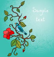 Forest bird sitting on blooming plants