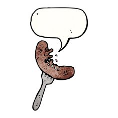 cartoon sausage with speech bubble N32