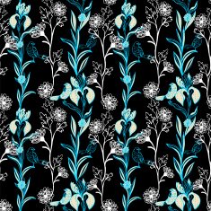 Vintage black floral seamless pattern on dark N2