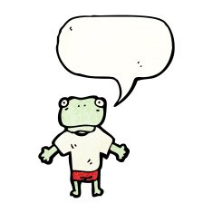 cartoon frog with speech bubble N8