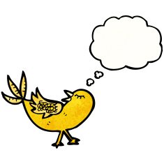 cartoon bird with thought bubble N419