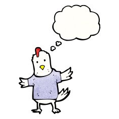 cartoon chicken with thought bubble N30