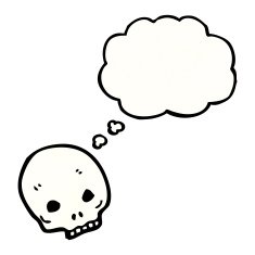 cartoon skull with thought bubble N87