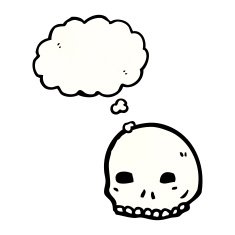 cartoon skull with thought bubble N88