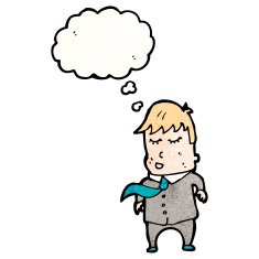 cartoon man in suit with thought bubble N3