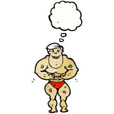 cartoon body builder with thought bubble N15