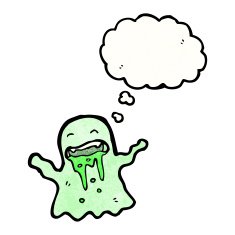cartoon slimey ghost with thought bubble N5