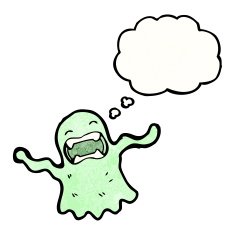 cartoon slimey ghost with thought bubble N6
