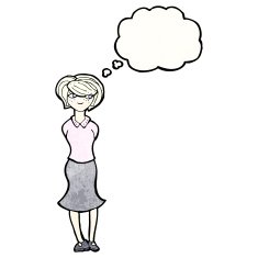 cartoon woman with thought bubble N75