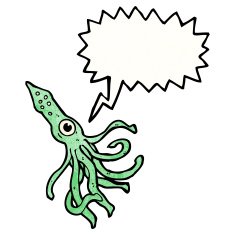 cartoon giant squid with speech bubble N3