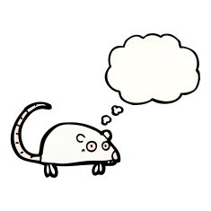 cartoon white mouse with thought bubble N28