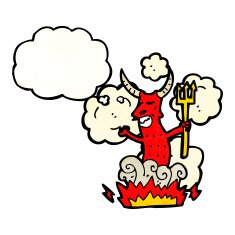 cartoon devil with thought bubble N20
