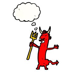 cartoon devil with thought bubble N21