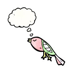 cartoon bird with thought bubble N426