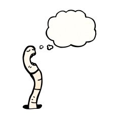 cartoon worm with thought bubble N16