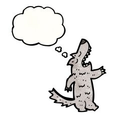 cartoon wolf with thought bubble N54