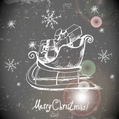 Vintage greeting card with Christmas sleigh
