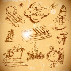 Hand-drawn New Year and Christmas set N5
