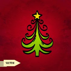 Holiday card with sketch Christmas tree