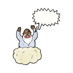 cartoon god on cloud with speech bubble N5
