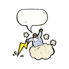 cartoon god on cloud with speech bubble N6