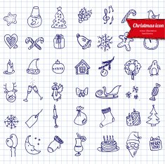 Christmas icons sketch drawing for your design