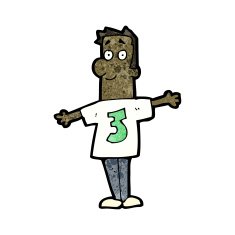 cartoon man in shirt with number three N2