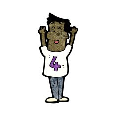 cartoon man in shirt with number four N3