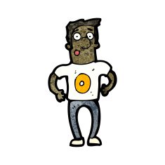 cartoon man in shirt with number zero N3