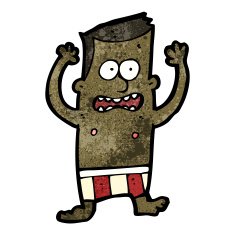 cartoon frightened man in swimming shorts N2