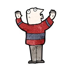 cartoon bald man holding arms in air