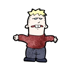 cartoon ugly boy shrugging shoulders N2