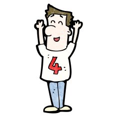 cartoon man in shirt with number four N4