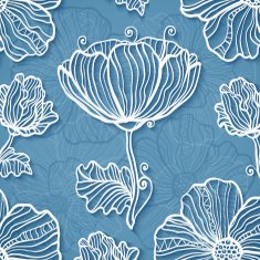 Ornate blue cutout paper floral vector background